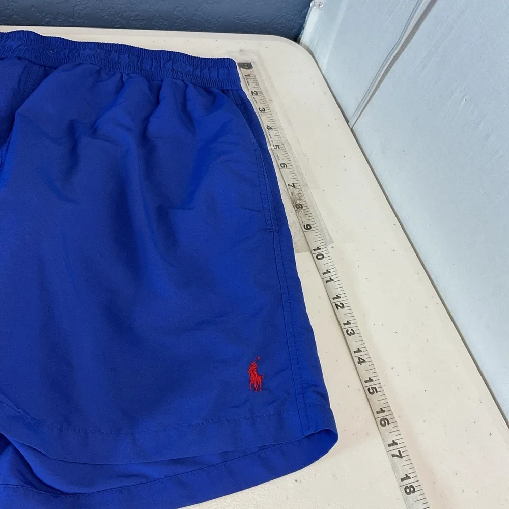 Polo Ralph Lauren Men's Blue Mesh Lined Swim Trunk‎ Shorts Red Pony Logo Large